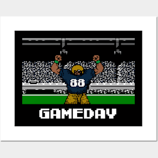 Blue and Gold Football Gameday Retro 8 Bit Linebacker Posters and Art